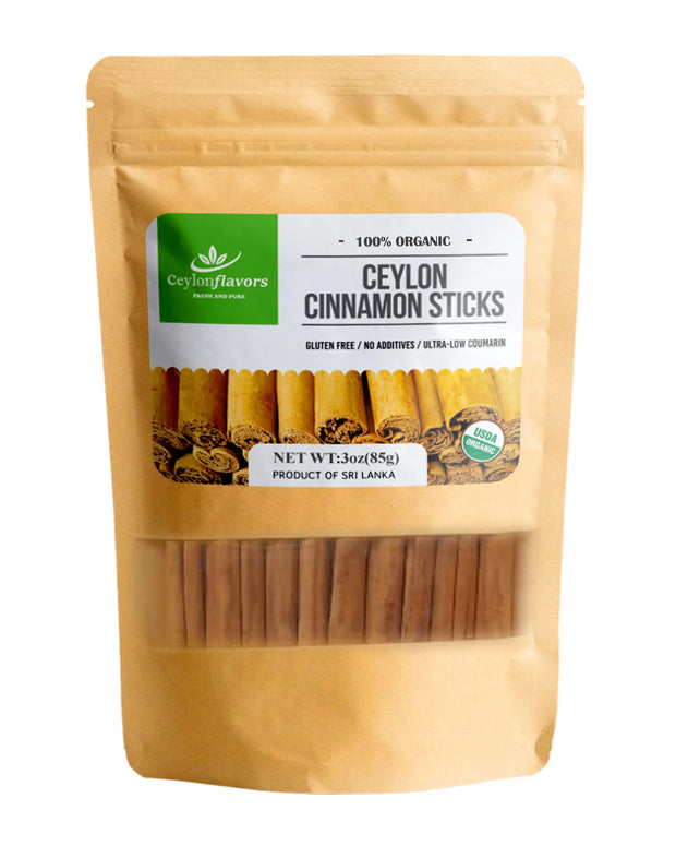 Premium Organic Ceylon Natural Cinnamon Sticks from Sri Lanka (3 oz) Ceylon's Finest Handpicked