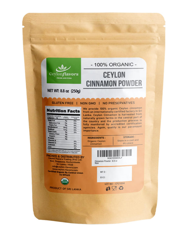 Organic Ceylon cinnamon powder premium special grade from a USDA certified farm in Sri Lanka 8.8 oz (250 g)