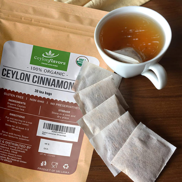 Organic Ceylon cinnamon tea bags | premium grade real or true cinnamon from Ceylon Sri Lanka | 30 tea bags